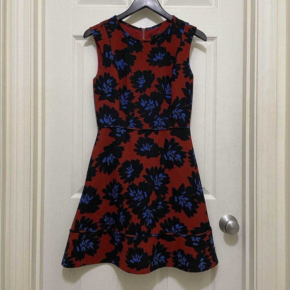 J.Crew Firework Floral Mini Dress‎ Red Blue Fit & Flare 4th July Women's Sz 4
